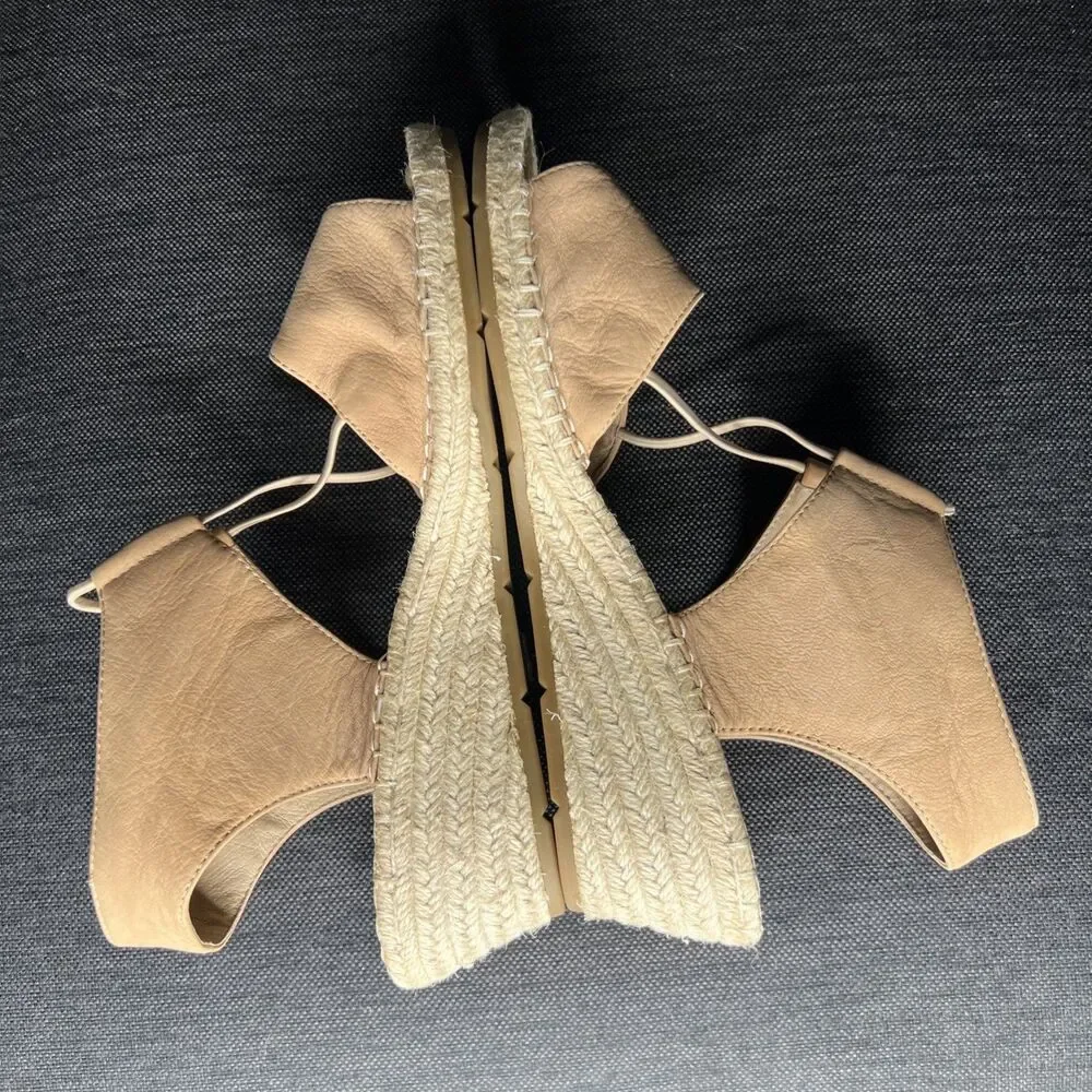 Eileen Fisher Agnes Wedge Espadrilles Sandals Womens 10 Beige Leather Neutral
